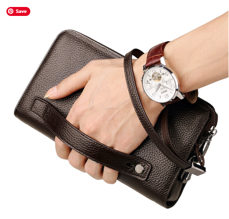 Men’s Leather Wallet Clutch – Multi-Card & Phone Organizer