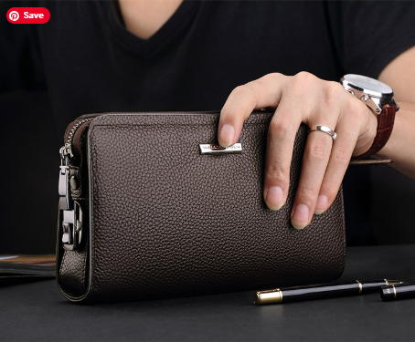 Men’s Leather Wallet Clutch – Multi-Card & Phone Organizer