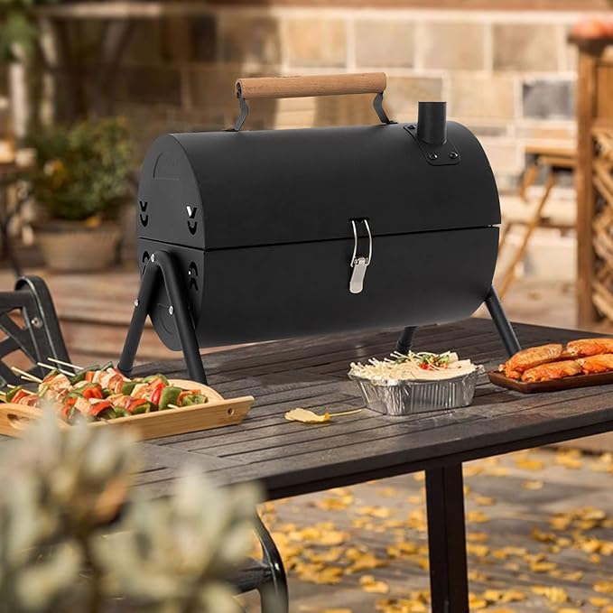 Portable Iron BBQ Grill with Hob – Outdoor Charcoal Cooking Set