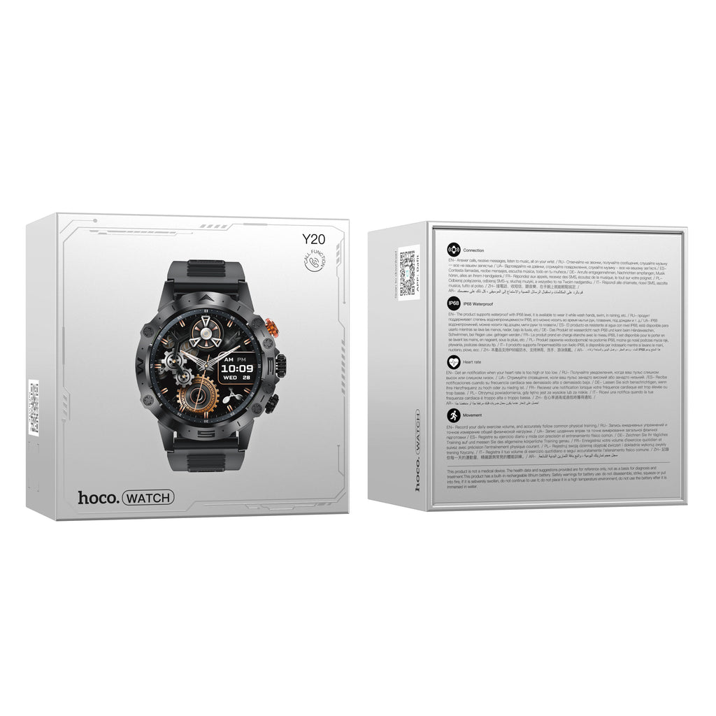"Hoco Y20 Smart Sports Watch with Heart Rate Monitor, Step Tracker, Sleep Analysis & Notification Alerts – Waterproof Fitness Smartwatch for Android & iOS"