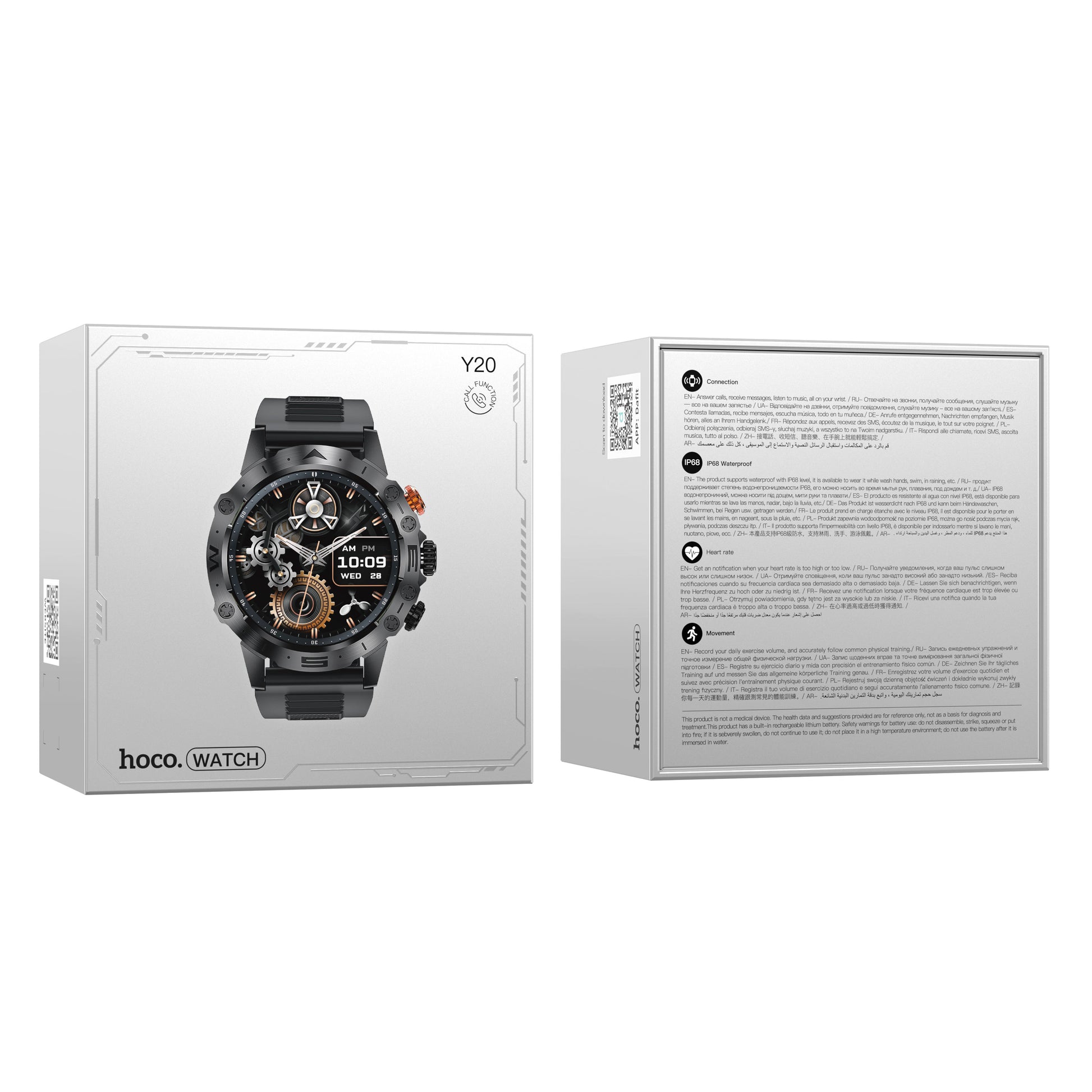 "Hoco Y20 Smart Sports Watch with Heart Rate Monitor, Step Tracker, Sleep Analysis & Notification Alerts – Waterproof Fitness Smartwatch for Android & iOS"