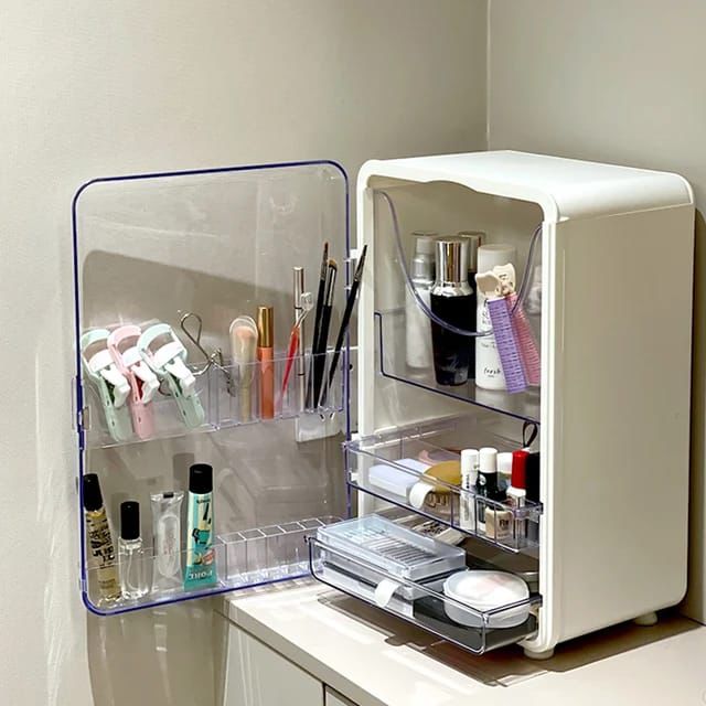Multi-Layer Cosmetic Organizer Box – Dustproof Makeup & Skincare Storage