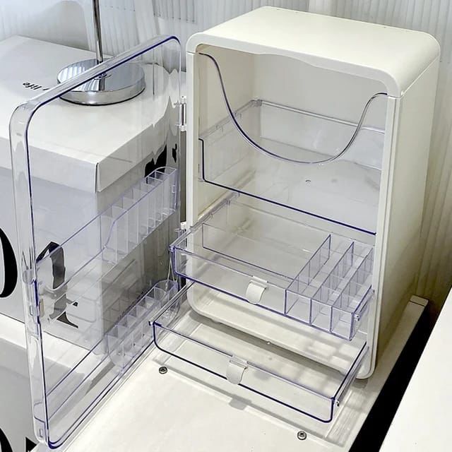 Multi-Layer Cosmetic Organizer Box – Dustproof Makeup & Skincare Storage
