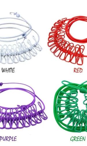 Portable Drying Rope with 12 Clips & 2 Hooks | Travel Clothesline for Indoor & Outdoor Use