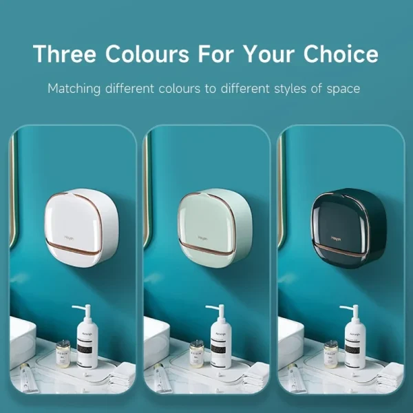 Light Green | Self-Adhesive Wall-Mounted Luxury Soap Holder with Lid and Drainage Tray