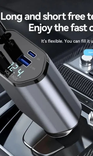 4-in-1 retractable car charger with 100W USB-C PD fast charging port
