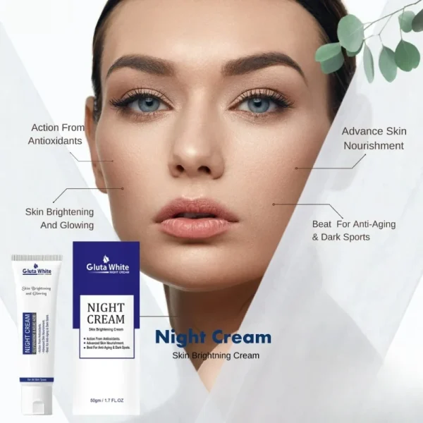 Gluta White Night Cream | Advanced Brightening & Anti-Aging Formula with Glutathione & Vitamins (50ml)