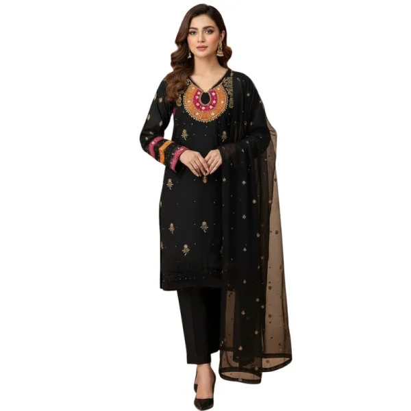 Organza 3-Piece Suit for Women | Unstitched  Handmade Aari Zari & Beads Work