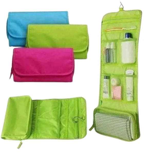 Travel Roll-Up Hanging Cosmetic & Toiletry Organizer Bag  | Multi-Compartment Storage | Hook for Hanging | Random Colors