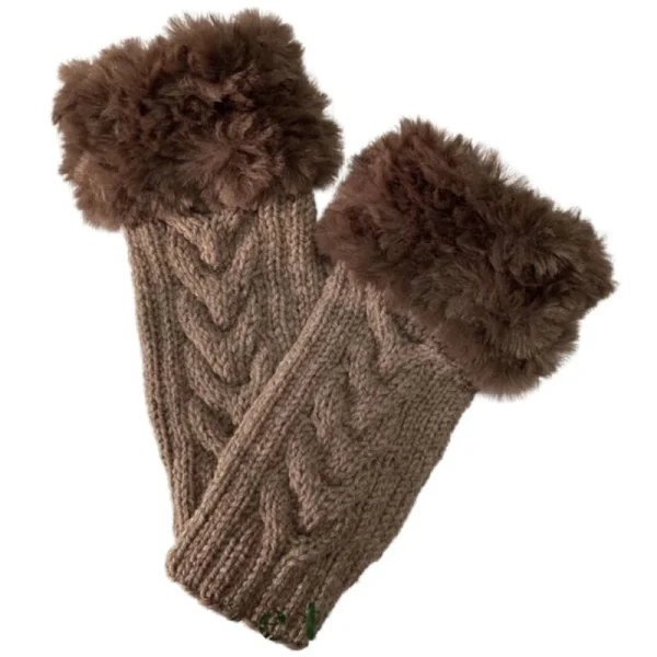 Women’s Faux Fur Fingerless Knitted Gloves | Warm Winter Hand Wrist Warmers | Soft, Stylish & Comfortable | Brown