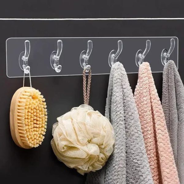 6-in-1 Heavy-Duty Self-Adhesive Wall Hooks | Waterproof Transparent Hooks