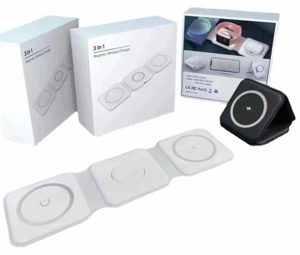 3-in-1 Foldable Magnetic Wireless Charger 15W Charging Station for iPhone Apple Watch and AirPods