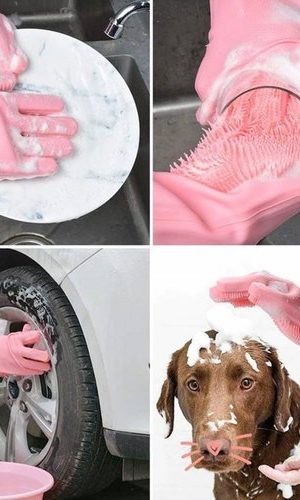 Reusable Silicone Washing Gloves with Built-In Scrubber for Kitchen Bathroom Car and Multipurpose Cleaning (Random Color)