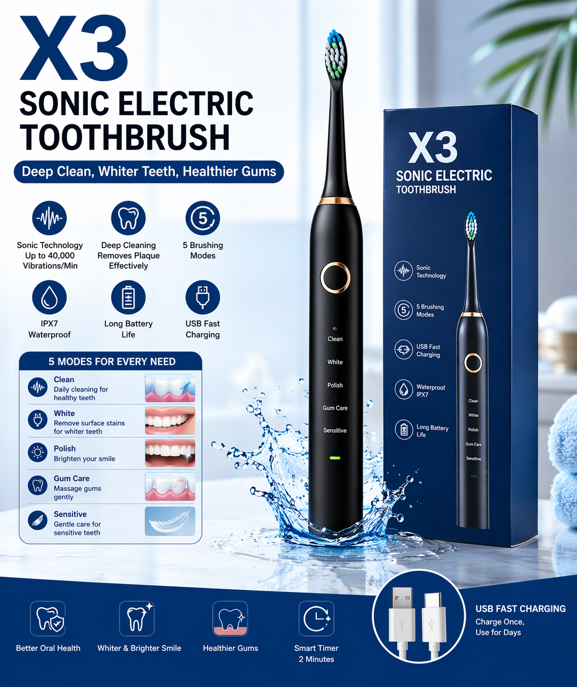 🦷 X3 Sonic Electric Toothbrush: The Smart Way to Upgrade Your Oral Care Routine