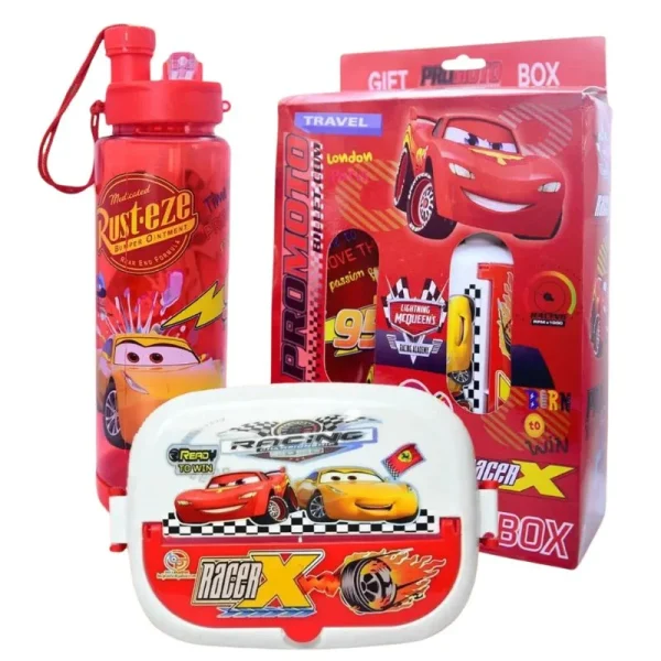 2 in 1 kids lunch box and water bottle set with colorful cartoon characters for school use