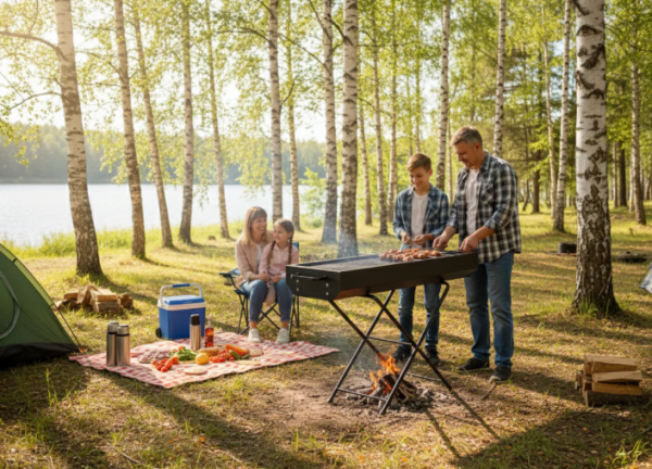 Using Foldable Charcoal BBQ Grill 2.5 Feet for Outdoor BBQ Cooking