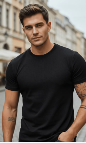 Minimal Essential Crew Neck Cotton T-Shirt front view in solid colors Black Grey and White