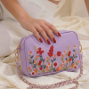 Floral Embroidered Chain Shoulder Bag for Women side view showing elegant floral stitching and gold chain strap