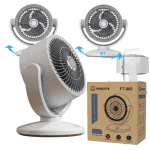 FT-905 oscillating rechargeable mini table fan with LED display and 3 speed settings for desktop home and office use in Pakistan