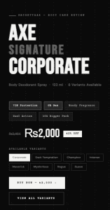 AXE Signature Corporate Body Deodorant Spray 122ml black can with 72H dual action technology and indoor woody fragrance — available on GadgetYaar Pakistan