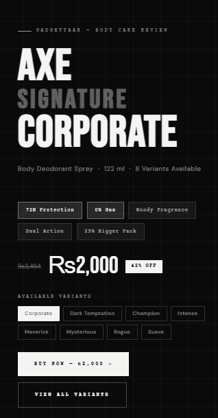AXE Signature Corporate Body Deodorant Spray 122ml black can with 72H dual action technology and indoor woody fragrance — available on GadgetYaar Pakistan
