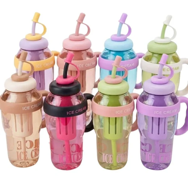 Ice cream water bottle with straw and tea infuser 1400ml large capacity
