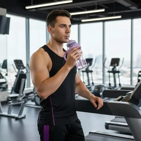 Ice cream water bottle 1400ml being used during gym workout session
